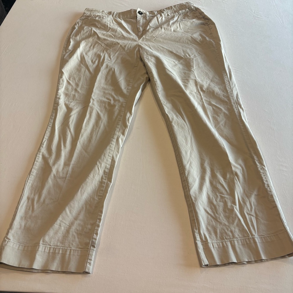 CJ Banks Chino Pants Women's Size 16W Tan Pockets‎ High Rise Straight Leg Casual